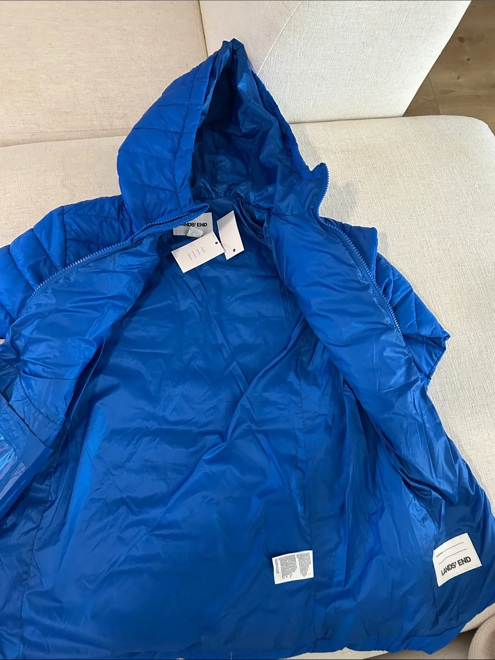 Lands' End Kids Packable Hooded Down Puffer Jacket Coat, BLUE, Size Boys XL, NWT